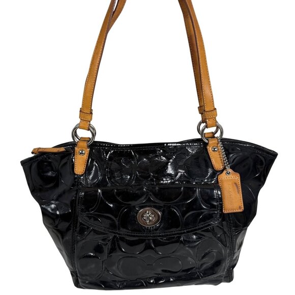 Coach Handbags - Coach Signature Leah Embossed Patent Leather Shoulder Tote Bag F14663 + Hang Tag
